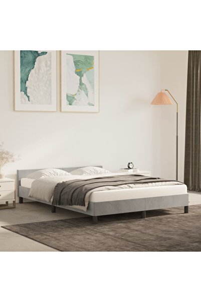 Concept Cadru de pat cu tăblie, gri deschis, 140x190 cm, catifea