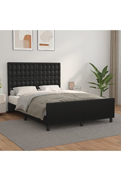 Concept Σκελετός κρεβατιού με κεφαλάρι, μαύρο, 140x200 cm, οικολογικό Δερμάτινο