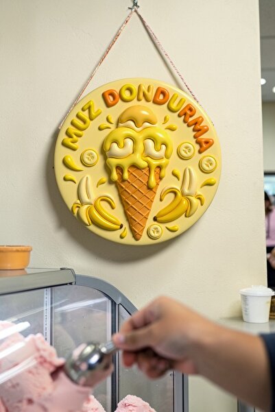 Nod Wooden Stringed Door Wall Ornament with Banana Ice Cream Image, Sweet Sho...