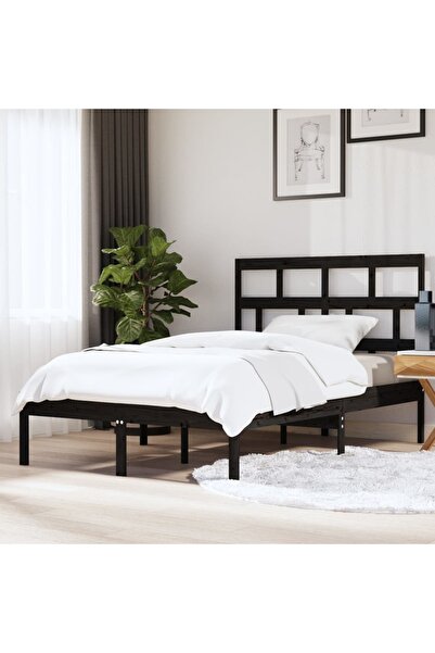 Concept Cadru pat King Size 5FT, negru, 150x200 cm, lemn masiv