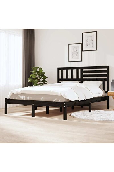 Concept Cadru de pat, negru, 140x190 cm, lemn masiv de pin