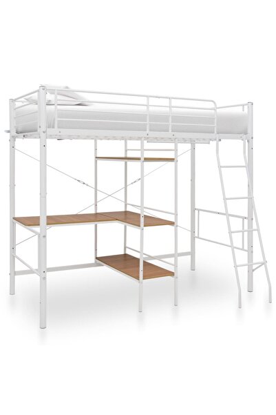 Concept Cadru de pat supraetajat cu masă, alb, 90 x 200 cm, metal