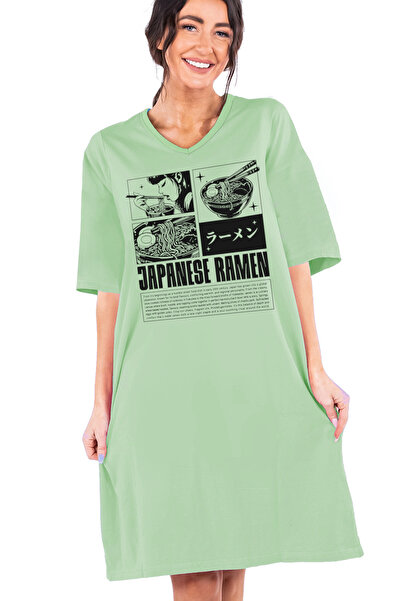 ROCKANDROLL Ιαπωνικό νουντλς ανοιχτόχρωμο φόρεμα με λαιμόκοψη V, μισό μανίκι,...