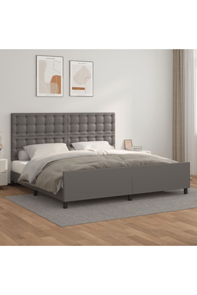 Concept Σκελετός κρεβατιού με κεφαλάρι, γκρι, 200x200 cm, οικολογικό Δερμάτινο