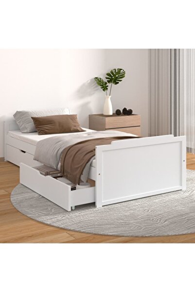 Concept Σκελετός κρεβατιού με 2 συρτάρια, λευκό, 90 x 200 cm, μασίφ ξύλο πεύκου