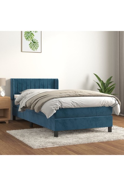 Concept Pat box spring cu saltea, albastru închis, 100x200 cm, catifea