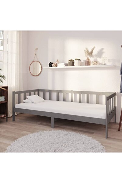 Concept Κρεβάτι ημέρας με στρώμα, γκρι, 90x200 cm, μασίφ ξύλο πεύκου