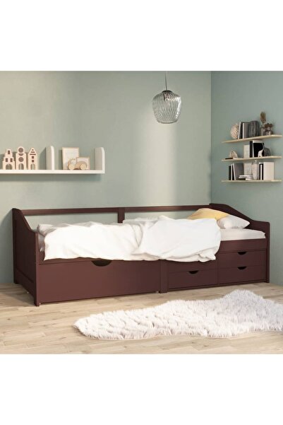 Concept Pat de zi, 3 locuri, sertare, maro închis, 90x200 cm, lemn pin