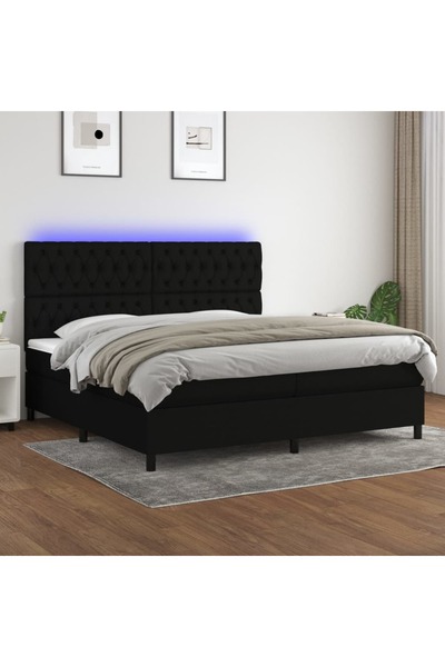 Concept Κρεβάτι με ελατήρια, στρώμα και LED, μαύρο, 200x200 cm, ύφασμα