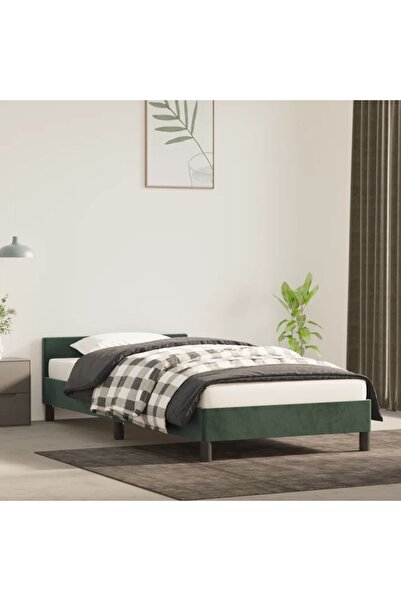 Concept Σκελετός κρεβατιού με κεφαλάρι, σκούρο πράσινο, 80x200 εκ., Βελούδο