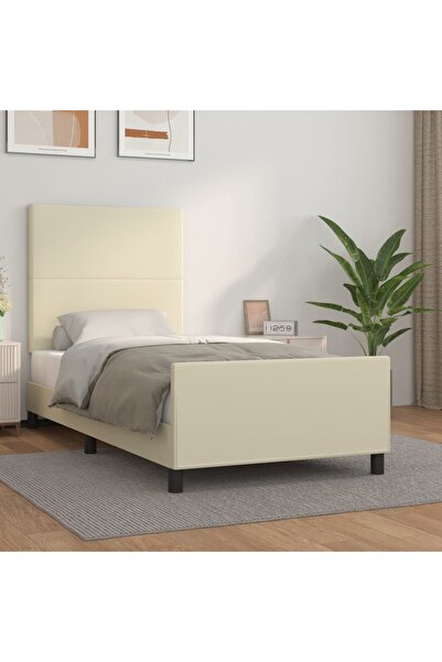 Concept Σκελετός κρεβατιού με κεφαλάρι, κρεμ, 90x190 cm, οικολογικό Δερμάτινο