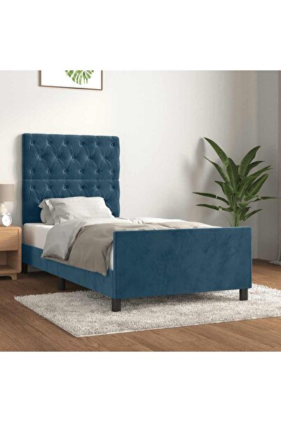 Concept Cadru de pat cu tăblie, albastru închis, 80x200 cm, catifea