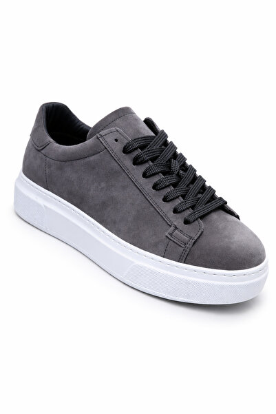 FAYMAZ Erkek Gri Süet Dokulu Beyaz Kalın Tabanlı Garantili Bağcıklı Günlük Sneaker Spor Ayakkabı