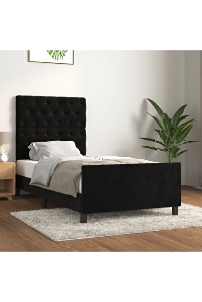 Concept Cadru de pat cu tăblie, negru, 80x200 cm, catifea