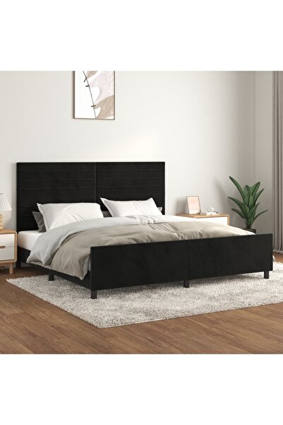 Concept Σκελετός κρεβατιού με κεφαλάρι, μαύρο, 200x200 εκ., Βελούδο