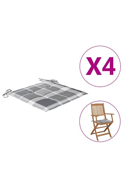 Concept Μαξιλάρια καρέκλας κήπου 4 τεμ. γκρι καρό σχέδιο 40x40x3 εκ., ύφασμα