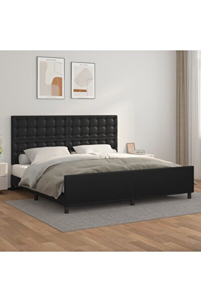 Concept Cadru de pat cu tăblie, negru, 200x200 cm, piele ecologică