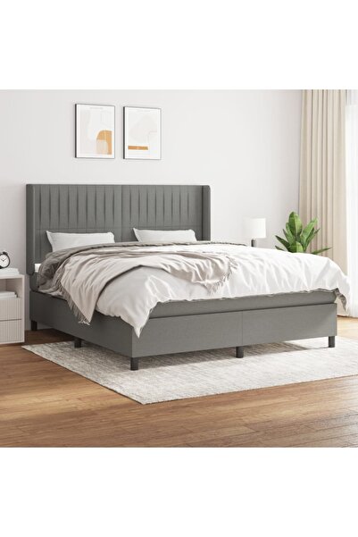 Concept Pat box spring cu saltea, gri închis, 180x200 cm, textil