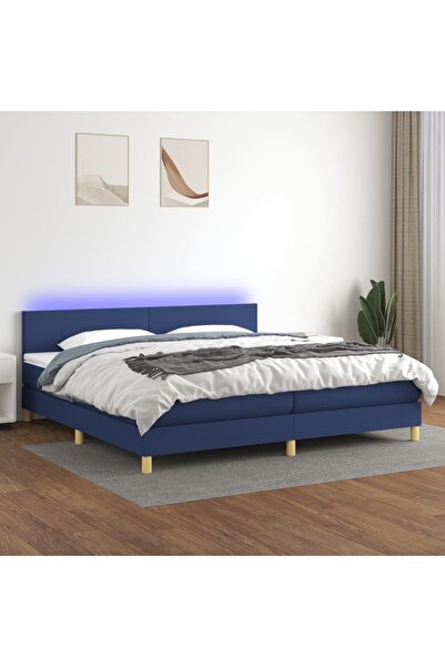 Concept Κρεβάτι με ελατήρια, στρώμα και LED, μπλε, 200x200 cm, ύφασμα