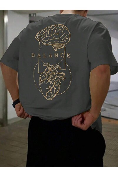 EYAX MODA Balance Heart Printed Men's Oversized T-Shirt