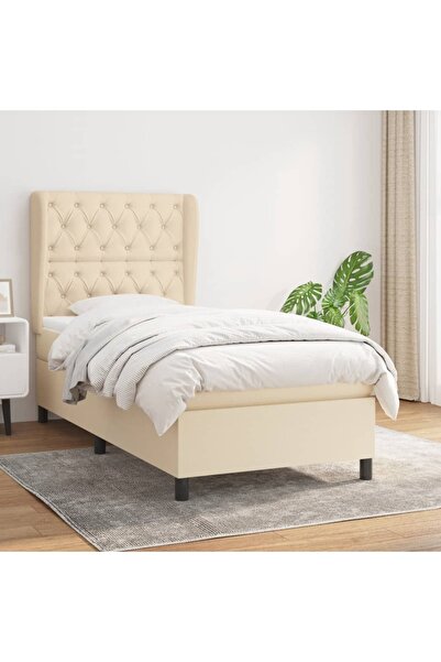 Concept Pat box spring cu saltea, crem, 80x200 cm, textil