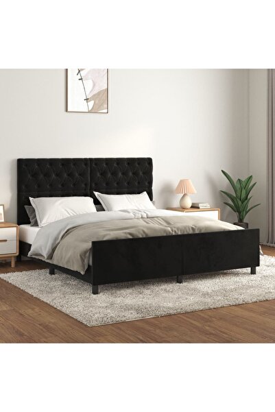 Concept Cadru de pat cu tăblie, negru, 160x200 cm, catifea