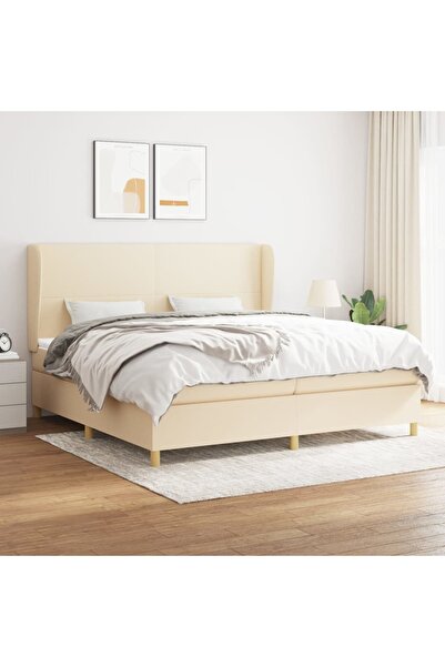 Concept Pat box spring cu saltea, crem, 200x200 cm, textil