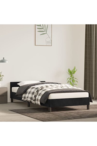 Concept Cadru de pat cu tăblie, negru, 90x190 cm, catifea