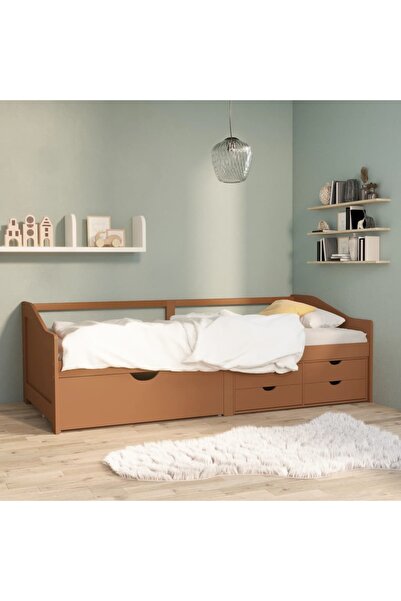 Concept Κρεβάτι ημέρας, 3 θέσεις, συρτάρια, καφέ μελί, 90x200 cm, ξύλο πεύκου