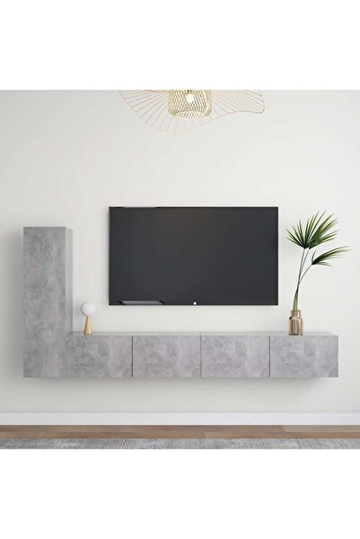 Concept TV cabinet set, 3 pieces, concrete grey, chipboard