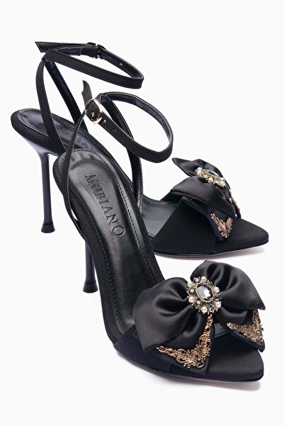 Mubiano Γυναικείο σατέν Παπούτσι με τακούνι κομψό βραδινό φόρεμα με λουράκι σ...