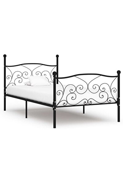 Concept Cadru de pat cu bază din șipci, negru, 90 x 200 cm, metal