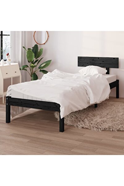 Concept Cadru de pat, negru, 90x200 cm, lemn masiv de pin