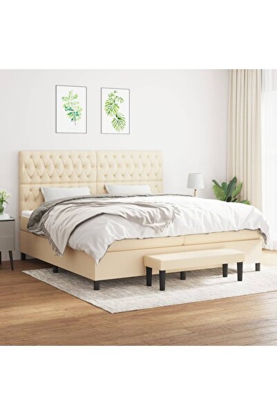 Concept Pat box spring cu saltea, crem, 200x200 cm, textil