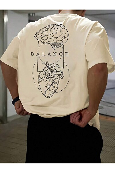 EYAX MODA Balance Heart Printed Men's Oversized T-Shirt