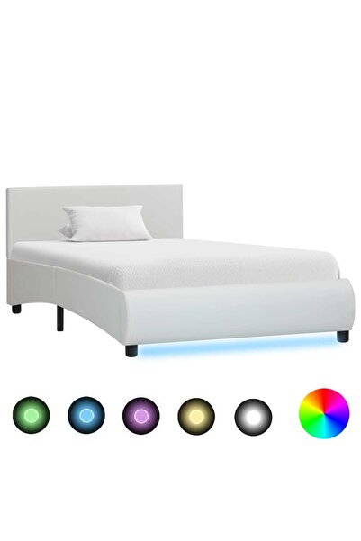 Concept Cadru de pat cu LED-uri, alb, 100 x 200 cm, piele ecologică