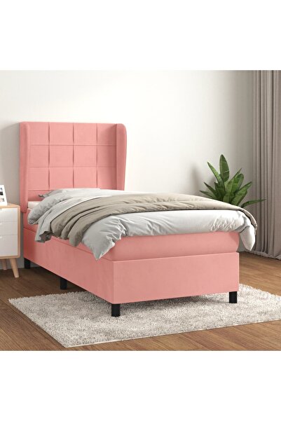 Concept Pat box spring cu saltea, roz, 90x200 cm, catifea