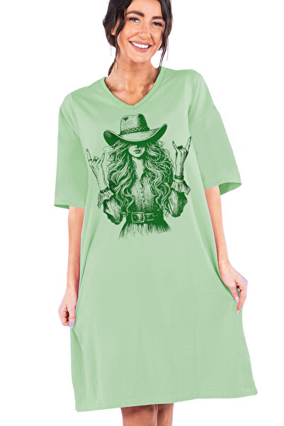 ROCKANDROLL Κορίτσι με καπέλο, ανοιχτό πράσινο, με λαιμόκοψη V, μισό μανίκι, ...