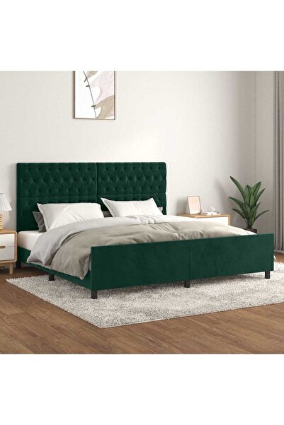 Concept Cadru de pat cu tăblie, verde închis, 200x200 cm, catifea