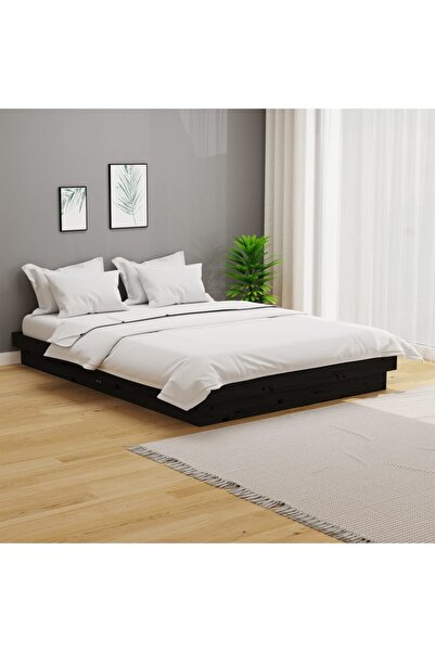 Concept Cadru de pat dublu 4FT6, negru, 135x190 cm, lemn masiv