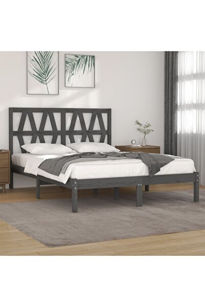 Concept Σκελετός κρεβατιού, γκρι, 200x200 εκ., μασίφ ξύλο πεύκου