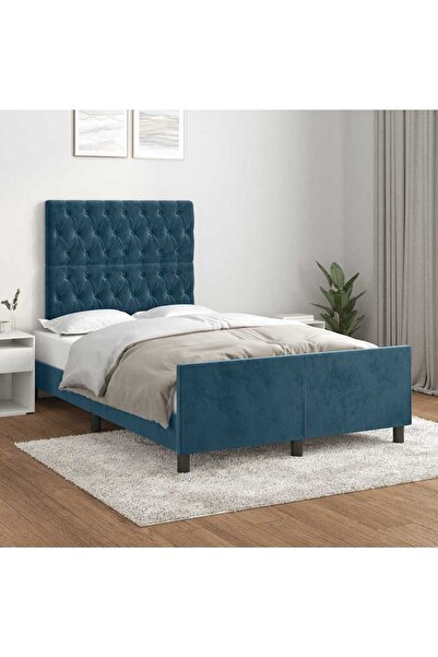 Concept Cadru de pat cu tăblie, albastru închis, 120x200 cm, catifea