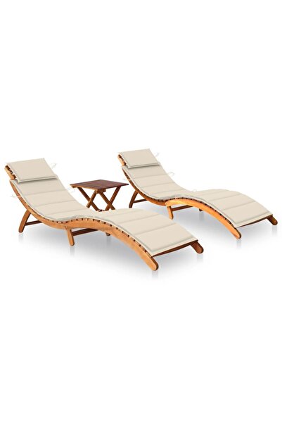 Concept Ξαπλώστρες, 2 τεμ., με τραπέζι και μαξιλάρια, από μασίφ ξύλο ακακίας