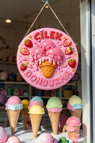 Nod Ornament de perete pentru ușă cu șnur din lemn, cu imagine de înghețată c...