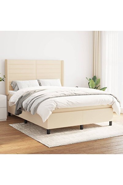 Concept Pat continental cu saltea, crem, 140x200 cm, material textil