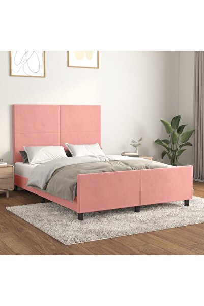 Concept Σκελετός κρεβατιού με κεφαλάρι, ροζ, 140x190 εκ., Βελούδο