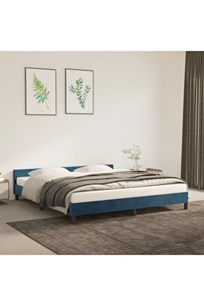 Concept Cadru de pat cu tăblie, albastru închis, 180x200 cm, catifea