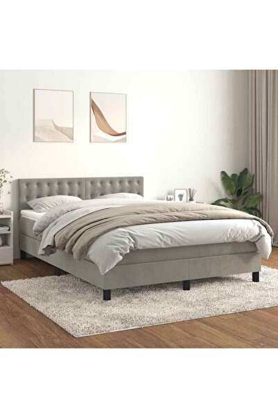Concept Pat box spring cu saltea, gri deschis, 140x200 cm, catifea