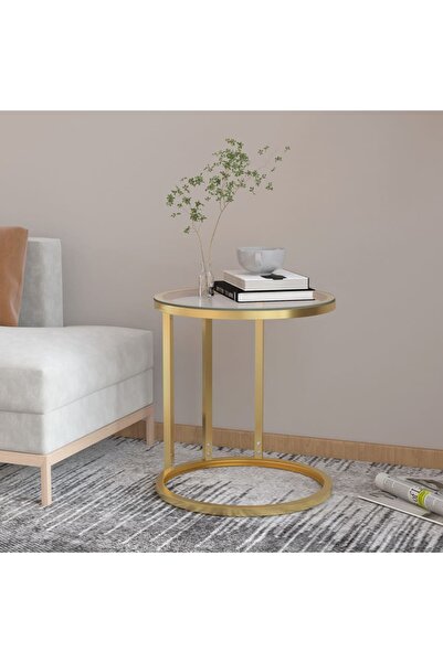 Concept Βοηθητικό τραπεζάκι, χρυσό και Διαφανές, 45 cm, σκληρυμένο γυαλί