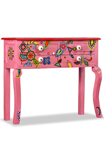 Concept Τραπέζι κονσόλας, μασίφ ξύλο μάνγκο, ροζ, ζωγραφισμένο στο χέρι